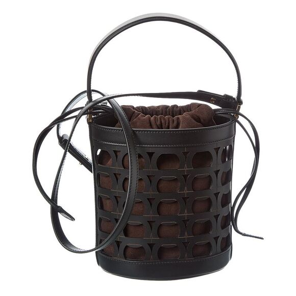 Ferragamo Handbags - Ferragamo Gancini Leather & Suede Bucket Bag, Black